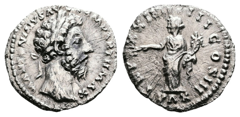 Marcus Aurelius, AD 166. Rome. Silver Denarius (18 mm, 2.60 g.). M ANTONINVS AVG...