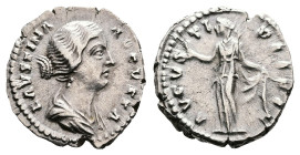 Faustina II, Before AD 175-176. Rome. Silver Denarius (18 mm, 3.15 g.). FAVSTINA AVGVSTA, draped bust of Faustina II to right. Rev. AVGVSTI PII FIL, S...