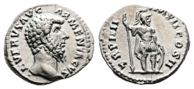Lucius Verus, AD 164. Rome. Silver Denarius (18 mm, 2.68 g.). L VERVS AVG ARMENIACVS, laureate head of Lucius Verus to right. Rev. TR P IIII IMP II CO...