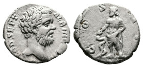 Clodius Albinus, AD 184. Rome. Silver Denarius (18 mm. 2.60 g.). D CLOD SEPT ALBIN CAES, bare head of Clodius Albinus to right. Rev. COS II, Asclepius...