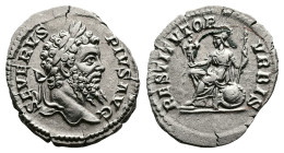Septimius Severus, AD 201-210. Rome. Silver Denarius (20 mm, 2.70 g.). SEVERVS PIVS AVG, laureate head of Septimius Severus to right. Rev. RESTITVTOR ...