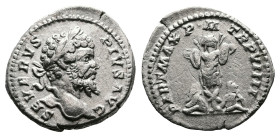 Septimius Severus, AD 201. Rome. Silver Denarius.(19 mm, 3.19 g.). SEVERVS PIVS AVG, laureate head of Septimius Severus to right. Rev. PART MAX PM TR ...