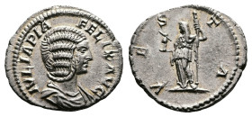 Julia Domna, AD 213. Struck under Caracalla. Rome. Silver Denarius (19 mm, 2.57 g.). IVLIA PIA FELIX AVG, draped bust of Julia Domna to right. Rev. VE...