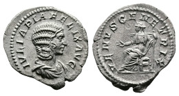 Julia Domna, AD 216. Struck under Caracalla. Rome. Silver Denarius (20 mm, 2.89 g.). IVLIA PIA FELIX AVG, draped bust of Julia Domna to right. Rev. VE...