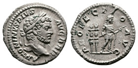 Caracalla, AD 210-213. Rome. Silver Denarius. (19 mm, 2.28 g.). ANTONINVS PIVS AVG BRIT, laureate head of Caracalla to right. Rev. PROFECTIO AVG, Cara...
