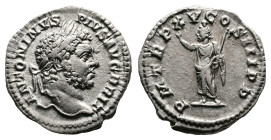 Caracalla, AD 212. Rome. Silver Denarius (19 mm. 3.01 g.). ANTONINVS PIVS AVG BRIT, laureate head of Caracalla to right. Rev. P M TR P XV COS III P P,...