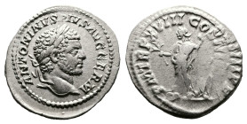 Caracalla, AD 215. Rome. Silver Denarius. ANTONINVS PIVS AVG GERM, laureate head of Caracalla to right. Rev. P M TR P XVIII COS IIII PP, Pax standing ...
