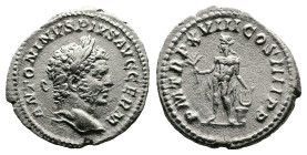Caracalla, AD 215. Rome. Silver Denarius (19 mm, 2.66 g.). ANTONINVS PIVS AVG GERM, laureate head of Caracalla to right. Rev. P M TR P XVIII COS IIII ...