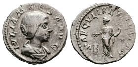 Julia Maesa, AD 220-222. Rome. Silver Denarius (18 mm, 2.91 g.). IVLIA MAESA AVG, draped bust of Julia Maesa to right. Rev. SAECVLI FELICITAS, Felicit...