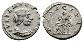 Julia Maesa, AD 220-222. Rome. Silver Denarius (18 mm, 3.01 g.). IVLIA MAESA AVG, draped bust of Julia Maesa to right. Rev. PVDICITIA, Pudicitia seate...