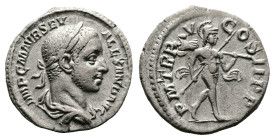Severus Alexander, AD 226. Rome. Silver Denarius (18 mm, 2.58 g.). IMP C M AVR SEV ALEXAND AVG, laureate, draped bust of Severus Alexander to right. R...