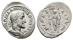 Maximinus I, AD 222-235. Rome. Silver Denarius (22 mm, 2.73 g.). IMP MAXIMINVS PIVS AVG, laureate and draped bust of Maximinus I to right. Rev. FIDES ...
