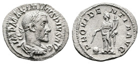 Maximinus I, AD 222-235. Rome. Silver Denarius. (20 mm, 1.91 g.). IMP MAXIMINVS PIVS AVG, laureate, draped and cuirassed bust of Maximinus I to right....