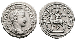 Gordian III, AD 240. Rome. Silver Denarius (20 mm, 3.07 g.). IMP CAES GORDIANVS PIVS FEL AVG, laureate, draped and cuirassed bust of Gordian III to ri...