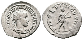 Gordian III, AD 241-243. Rome. Silver Antoninianus. (26 mm, 5.84 g.). IMP GORDIANVS PIVS FEL AVG, radiate, draped and cuirassed bust of Gordian III to...