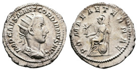 Gordian III, AD 238-239. Antioch. Silver Antoninianus (22 mm. 3.87 g.). IMP CAES M ANT GORDIANVS AVG, radiate, draped and cuirassed bust of Gordian II...