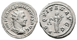 Philip I, AD 247. Rome. Silver Antoninianus (22 mm, 4.67 g.). IMP M IVL PHILIPPVS AVG, radiate, draped and cuirassed bust of Philip I to right. Rev. A...