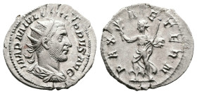 Philip I, AD 247. Rome. Silver Antoninianus. (23 mm, 3.69 g.). IMP M IVL PHILIPPVS AVG, radiate, draped and cuirassed bust of Philip I to right. Rev. ...