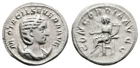 Otacilia Severa, AD 244-249. Rome. Silver Antoninianus. (23 mm, 4.09 g.). M OTACIL SEVERA AVG, diademed and draped bust on crescent of Otacilia Severa...