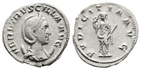 Herennia Etruscilla, AD 250. Rome. Silver Antoninianus. (22 mm, 3.86 g.). HER ETRVSCILLA AVG, diademed and draped bust of Herennia Etruscilla to right...