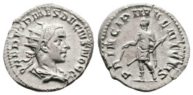 Herennius Etruscus, AD 249-251. Rome. Silver Antoninianus (23 mm, 4.80 g.). Q HER ETR MES DECIVS NOB C, radiate and draped bust of Herennius Etruscus ...