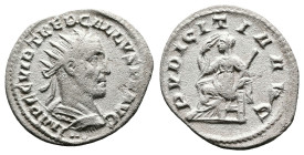 Trebonianus Gallus, AD 251-252. Antioch. Silver Antoninianus. (23 mm, 3.56 g.). IMP C C VIB TREB GALLVS P F AVG, radiate, draped and cuirassed bust of...