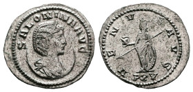 Salonina, AD 267. Antioch. Silvered Billon Antoninianus (21 mm, 3.52 g.). SALONINA AVG, diademed and draped bust of Salonina to right, on crescent. Re...