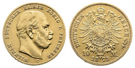 Prussia, Wilhelm I, 1861-1888, Gold 10 Mark (3,94 g.). 1873 C. Jaeger 242. About extremely fine.