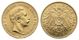 Prussia, Wilhelm II, 1888-1918. Gold 10 Mark (3,99 g.). 1904 A Jaeger 251. About extremely fine.