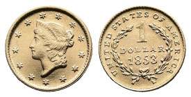 1 Dollar 1853, Philadelphia. Liberty head type. 1.60 g. KM 83. Fr. 84. Extremely fine.