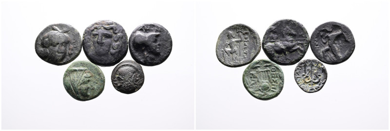 5 Greek Bronze coins. SOLD AS SEEN, NO RETURN!