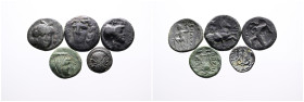 5 Greek Bronze coins. SOLD AS SEEN, NO RETURN!