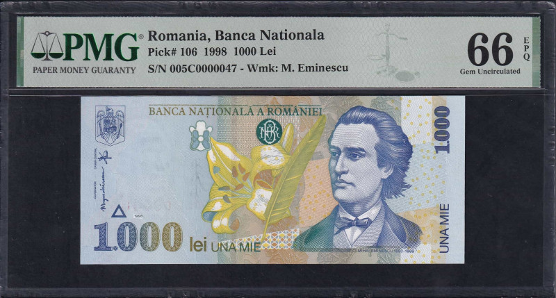 Romania, Banca Nationala, 1000 Lei, 1998, Gem UNC 66 EPQ, Pick: 106
66 Gem UNC ...