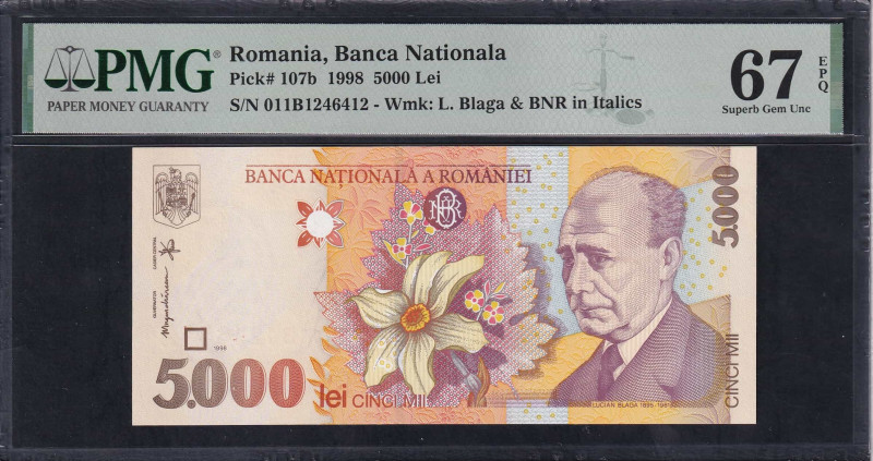 Romania, Banca Nationala, 5000 Lei, 1998, Superb Gem UNC 67 EPQ, Pick: 107b
67 ...