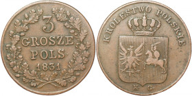 Powstanie listopadowe, 3 grosze 1831 - łapy orła proste