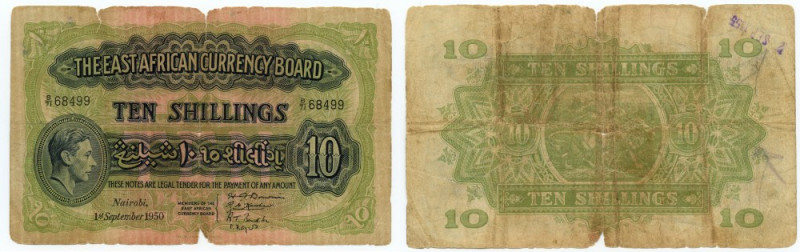 Nairobia 1950 - 10 szilingów Zarząd&nbsp; Waluty Afryki Wschodniej .&nbsp; Notat...