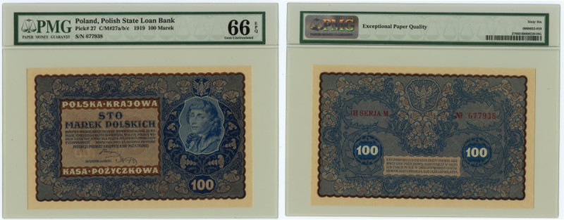 100 marek polskich 1919 - IH SERJA M - PMG 66 EPQ Bardzo wczesny typ gradingu PM...