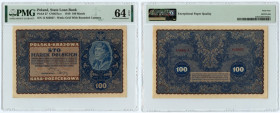 100 marek polskich 1919 - I SERJA J - PMG 64EPQ