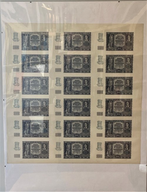 ARKUSZ - 18 banknotów 20 złotych 1940 Papier z prawidłowym znakiem wodnym, bez o...