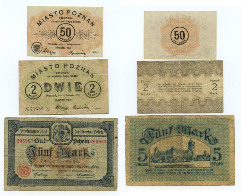 Poznań - zestaw 3 sztuk banknotów 1918-1919 
Grade: .