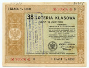 38 Loteria Klasowa 1937 - numer 93576D