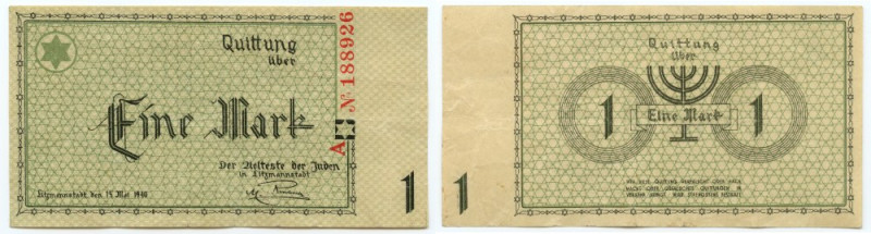 Getto Łódź ((Litzmannstadt Ghetto), 1 marka 1940 - seria A numeracja 6 cyfrowa L...