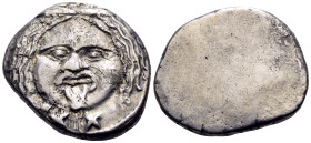 ETRURIA. Populonia. Circa 3rd century BC. 20 Asses (Silver, 22 mm, 8.11 g). XX Facing diademed head of the gorgon Metus with protruding tongue. Rev. B...