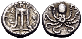 BRUTTIUM. Kroton. Circa 525-425 BC. Triobol (Silver, 11 mm, 1.27 g, 5 h). ϘPO Tripod; in right field, heron standing left. Rev. Octopus. HN III 2128. ...