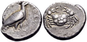 SICILY. Akragas. Circa 510-500 BC. Didrachm (Silver, 22.5 mm, 8.80 g, 3 h). AKPAC-ANTOΣ Eagle standing to right with wings closed. Rev. Crab. HGC 2, 8...