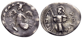 SICILY. Kamarina. Circa 461-440/35 BC. Litra (Silver, 14 mm, 0.56 g, 5 h). Nike flying left; below, swan standing left; all within wreath. Rev. KAMARI...