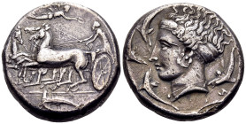 SICILY. Syracuse. Dionysios I, 405-367 BC. Tetradrachm (Silver, 26 mm, 16.99 g, 8 h), Unsigned dies in the style of Eukleidas, struck circa 405. Chari...