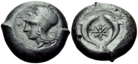 SICILY. Syracuse. Dionysios I, 405-367 BC. Drachm (Bronze, 32.5 mm, 32.18 g, 3 h), circa 395-367. ΣYPA Head of Athena to left, wearing wreathed Corint...