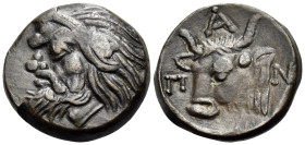 CIMMERIAN BOSPOROS. Pantikapaion. Circa 325-310 BC. (Bronze, 17.5 mm, 4.52 g, 8 h). Bearded head of satyr to left. Rev. Π-A-N Head of bull to left. HG...