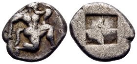 ISLANDS OFF THRACE, Thasos. Circa 500-480 BC. Trihemiobol (Silver, 12 mm, 1.16 g). Satyr running to right. Rev. Quadripartite incuse square. HGC 6, 33...